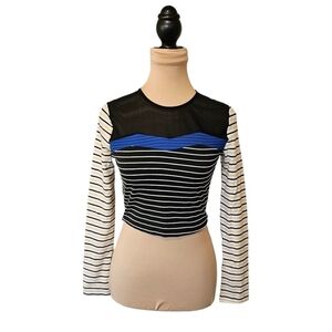 English Factory Striped Cropped Longsleeve Top with Mesh Cutout Sz S